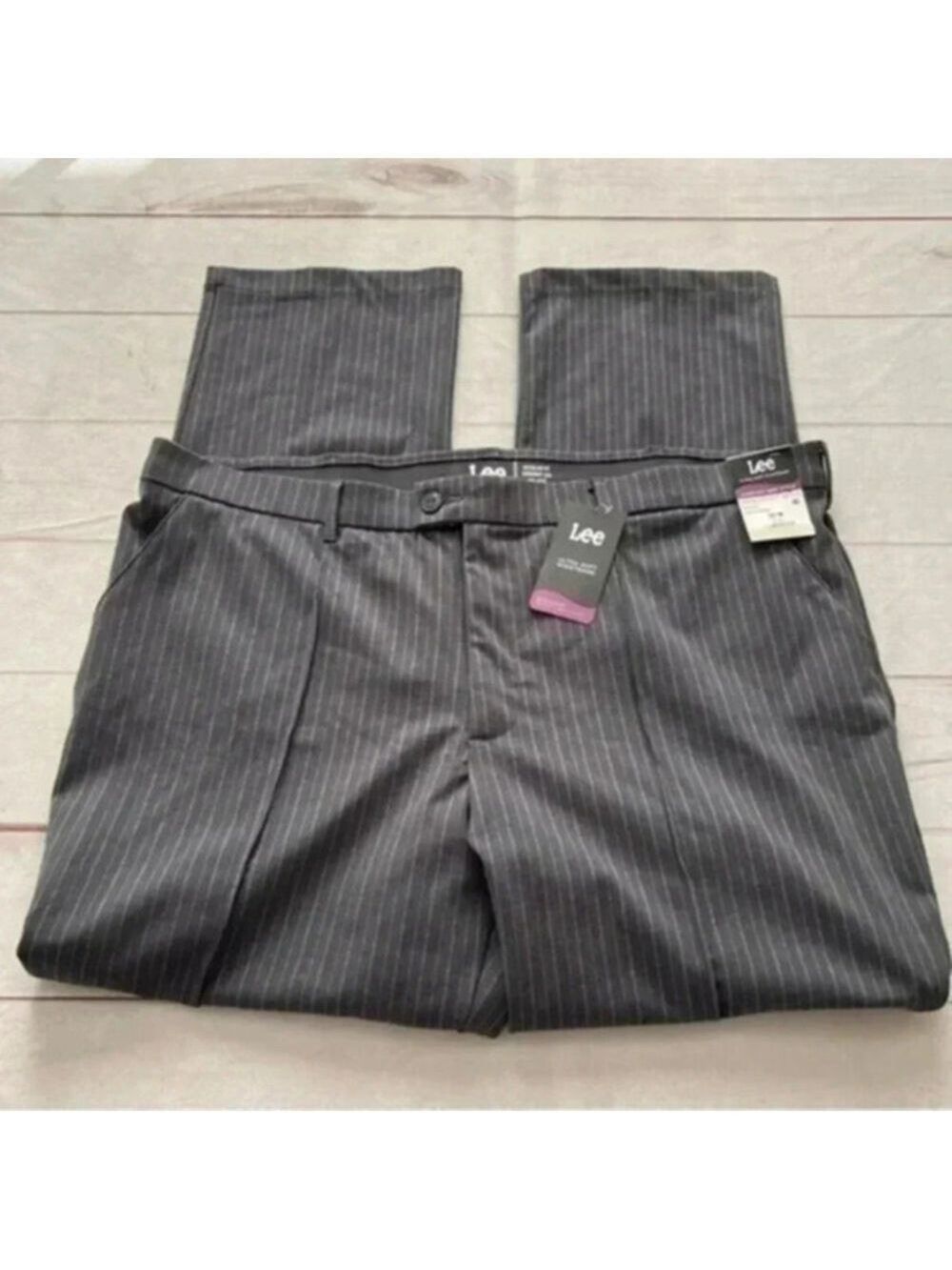 Lee Ultra Soft Waistband Straight mid rise regular fit gray stripe 2…NEW